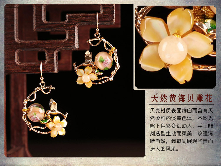 華貴典雅閃閃耳環(huán)，清新淡黃花朵耳環(huán)首飾