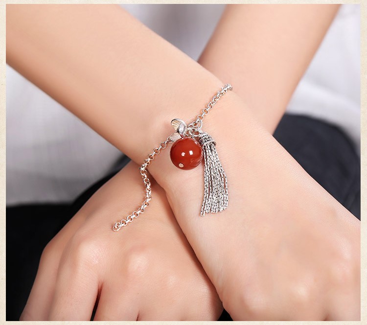 精致銀流蘇手鏈，別致瑪瑙手飾飾品