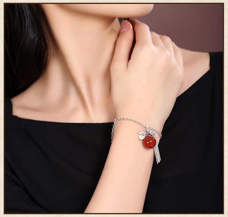 精致銀流蘇手鏈，別致瑪瑙手飾飾品