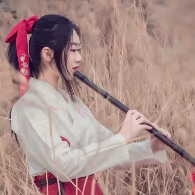 蘆葦叢文藝吹笛女生頭像，唯美古風(fēng)真人頭像