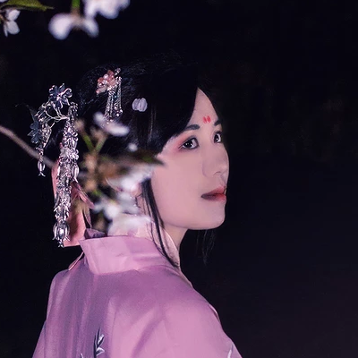 夜晚粉櫻帶燈女生頭像，唯美古風(fēng)真人頭像