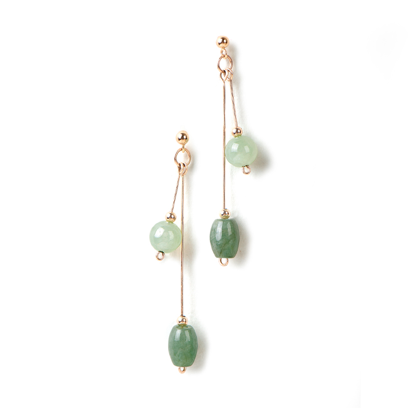 清新微雨耳環(huán)，天然冰種翡翠9K金珠耳釘首飾