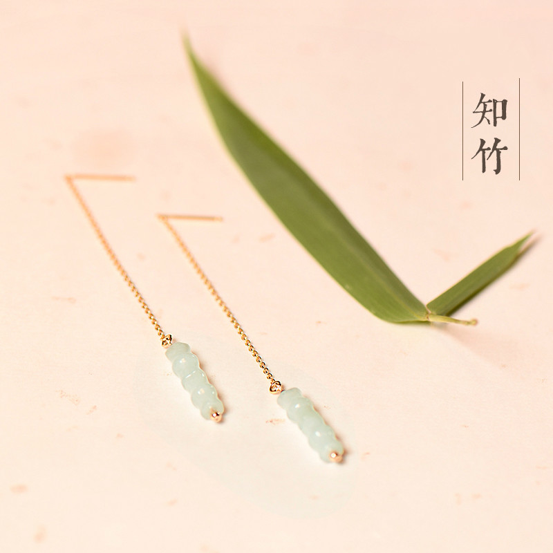知竹系列耳環(huán)，天然竹節(jié)翡翠9K金耳針首飾