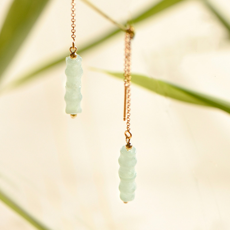 知竹系列耳環(huán)，天然竹節(jié)翡翠9K金耳針首飾