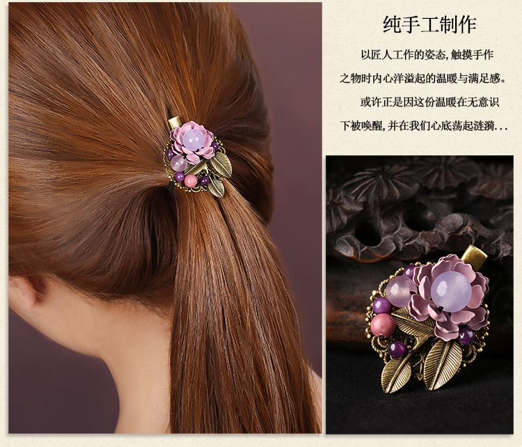 復(fù)古時尚花朵發(fā)夾，氣質(zhì)淑女淡紫頭飾