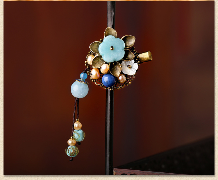 手工小花朵復古發(fā)夾，古典子墨蘭頭飾