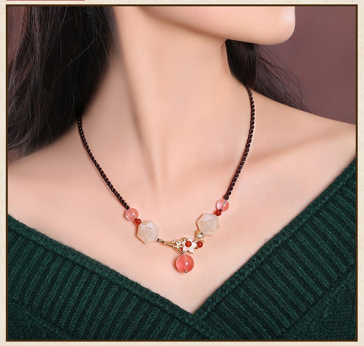 家佳樂文學情水晶粉色鎖骨鏈，氣質(zhì)時尚項鏈首飾