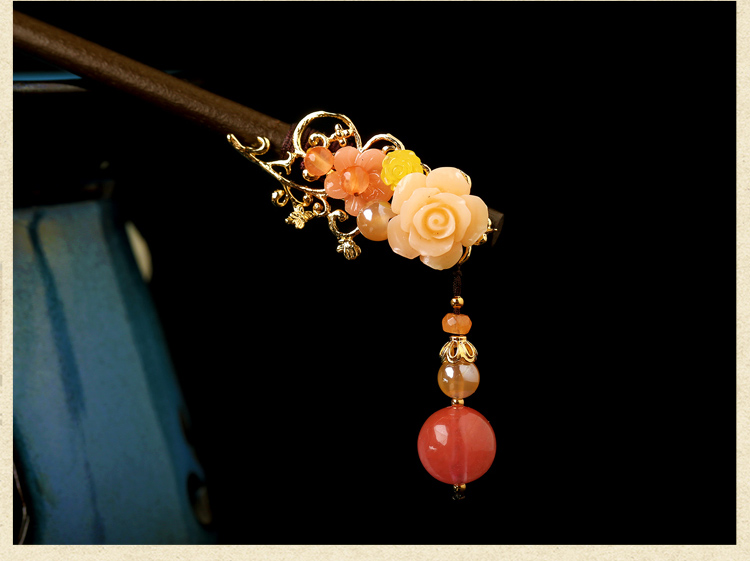 宮廷氣質(zhì)木簪子，氣質(zhì)花朵盤發(fā)簪子頭飾