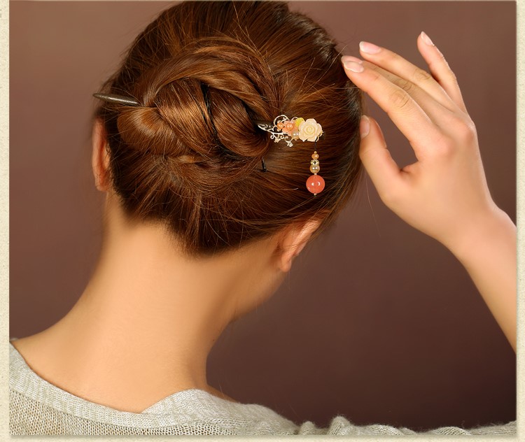 宮廷氣質(zhì)木簪子，氣質(zhì)花朵盤發(fā)簪子頭飾