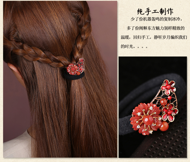 紅色扎頭發(fā)發(fā)圈，嬌艷氣質(zhì)時(shí)尚頭飾