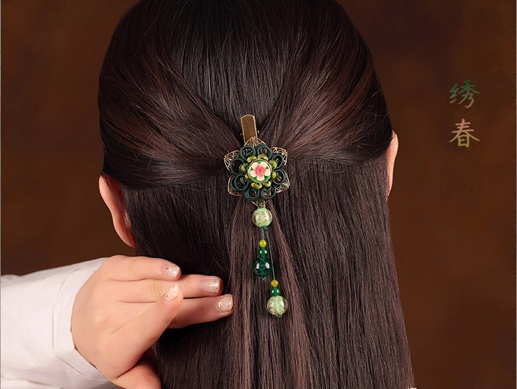 古典繡春發(fā)夾：家佳樂文學流蘇花朵發(fā)夾頭飾