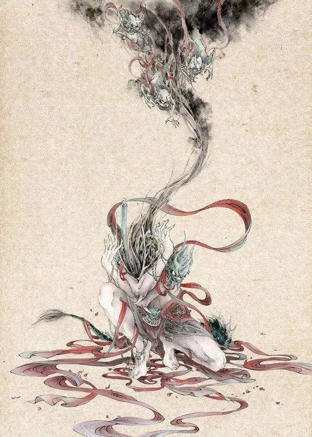 古典唯美插畫：杉澤的家佳樂文學水墨百鬼圖插畫