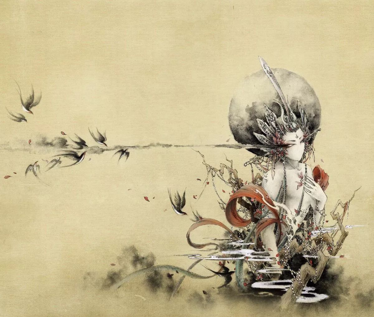 古典唯美插畫：杉澤的家佳樂(lè)文學(xué)水墨百鬼圖插畫