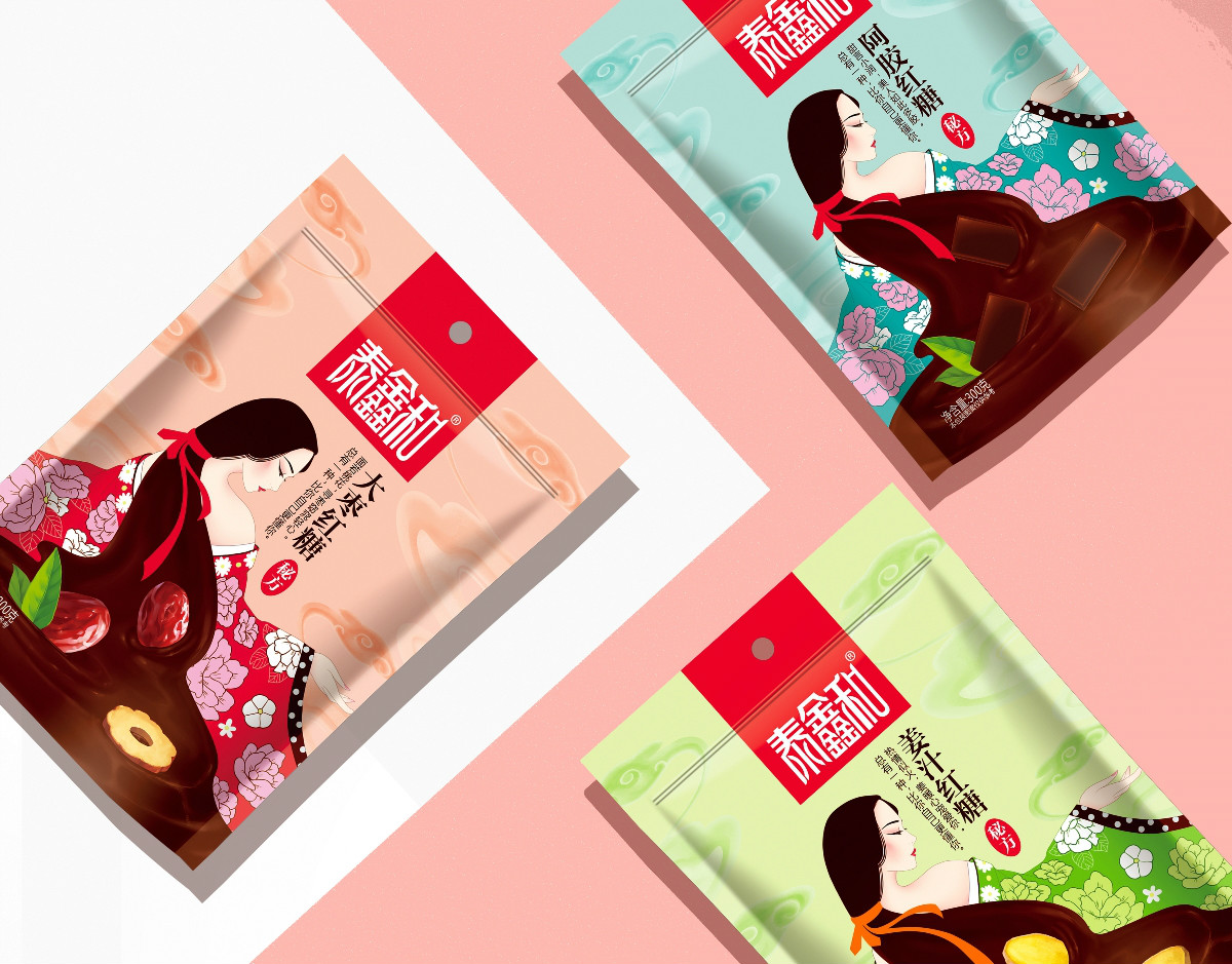 古風(fēng)美人紅糖食品包裝設(shè)計:甜蜜在心中寵愛