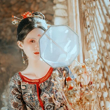 枯枝秋意帶團(tuán)扇女生頭像，唯美古風(fēng)真人頭像