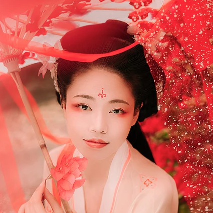 花間佳人帶傘女生頭像，唯美古風(fēng)真人頭像