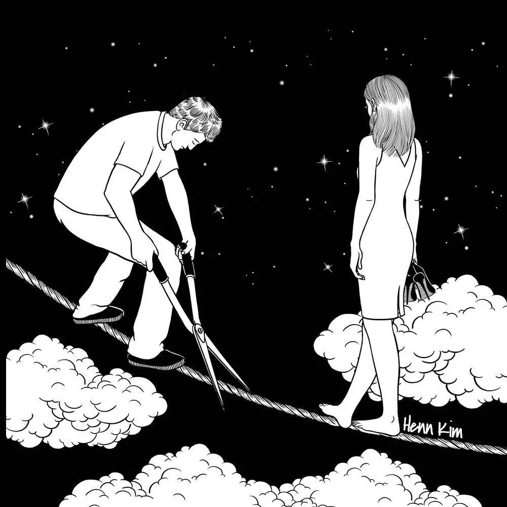 一組扎心黑色治愈系漫畫，看哭了的黑白插畫