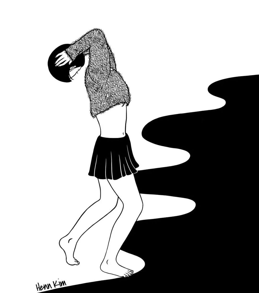 一組扎心黑色治愈系漫畫，看哭了的黑白插畫