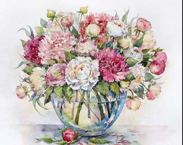 花團(tuán)錦簇時(shí)尚水彩插畫，唯美花卉插畫圖片