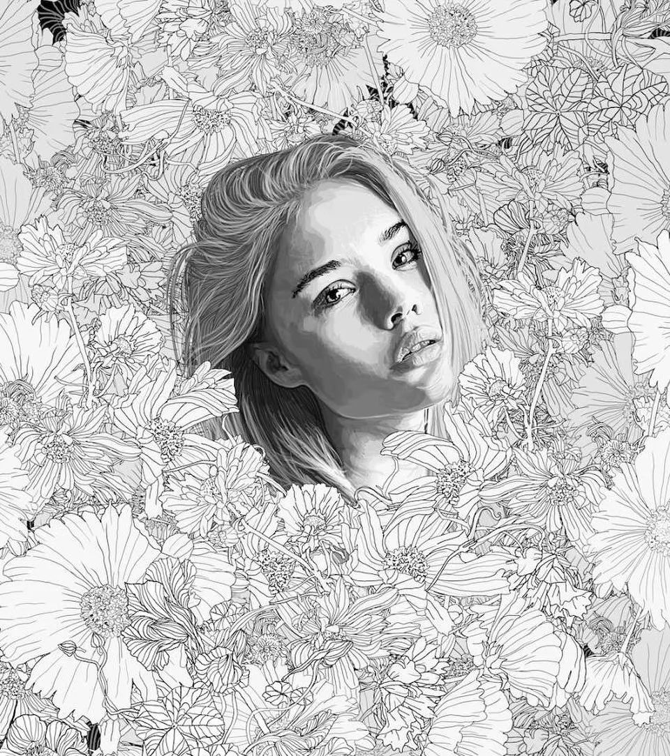 美人與花插畫：用線條淋漓盡致展現(xiàn)女性魅力！