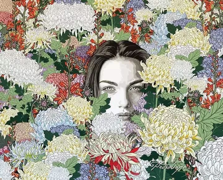 美人與花插畫：用線條淋漓盡致展現(xiàn)女性魅力！