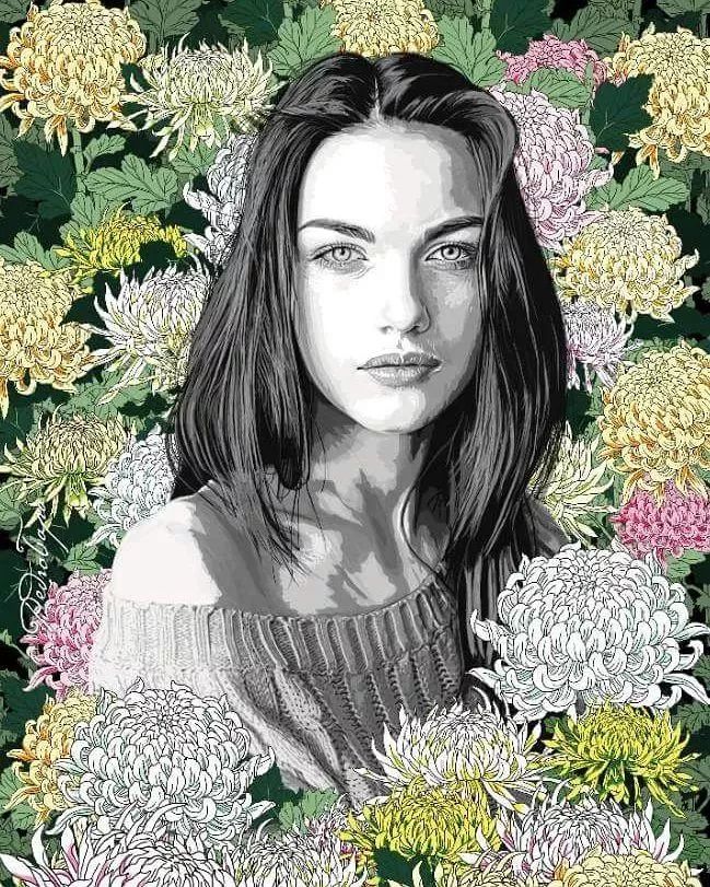 美人與花插畫：用線條淋漓盡致展現(xiàn)女性魅力！