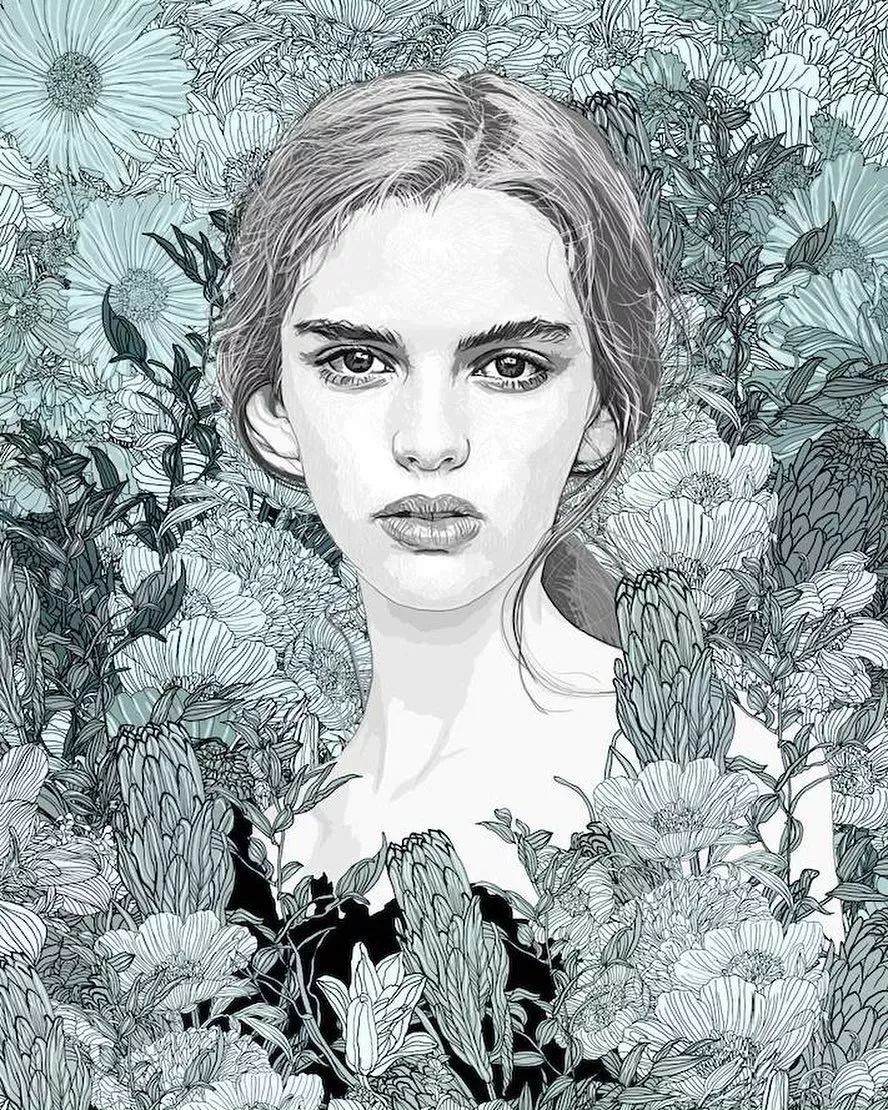 美人與花插畫：用線條淋漓盡致展現(xiàn)女性魅力！