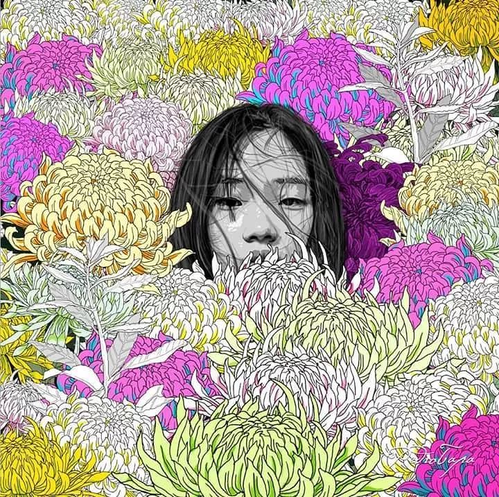 美人與花插畫：用線條淋漓盡致展現(xiàn)女性魅力！