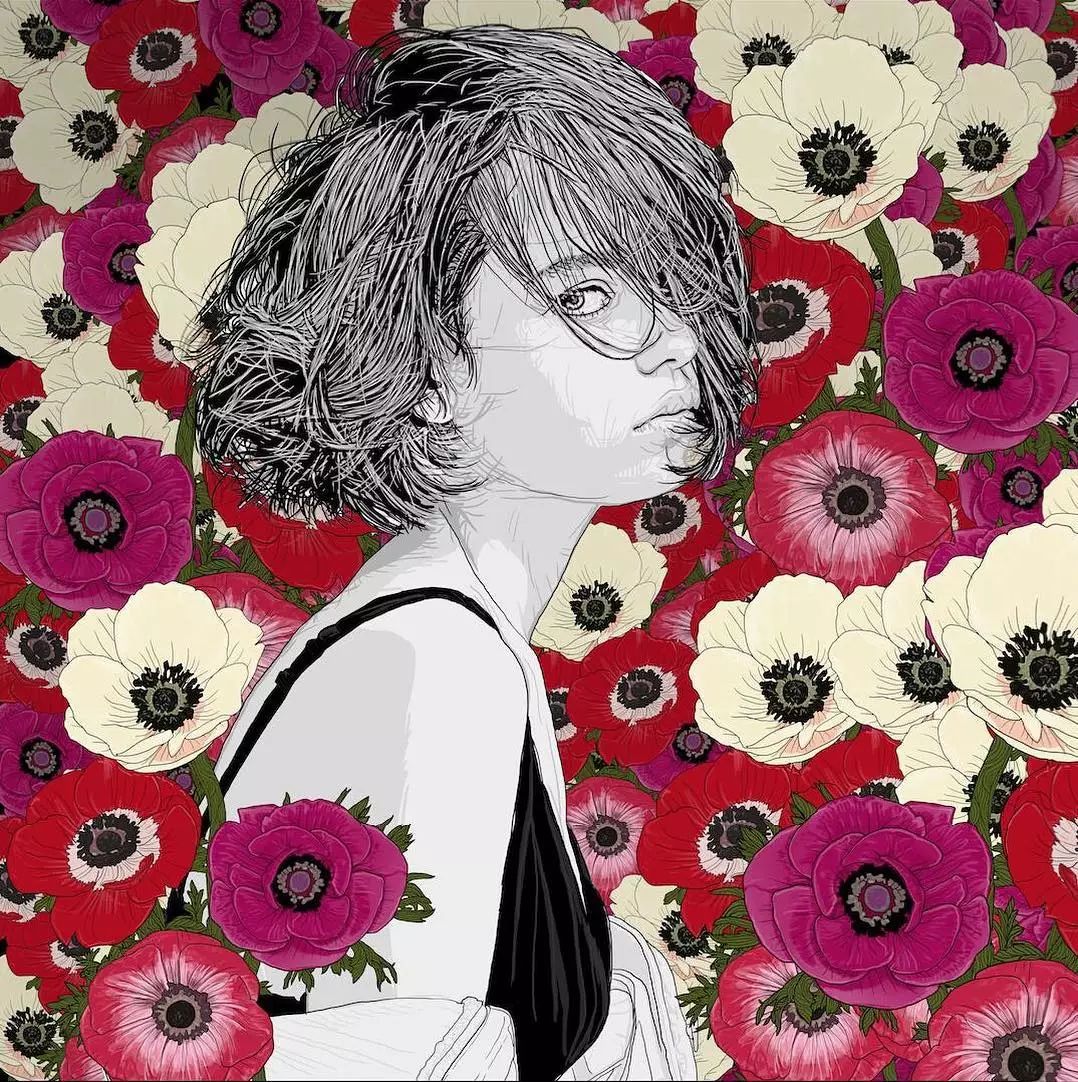 美人與花插畫：用線條淋漓盡致展現(xiàn)女性魅力！