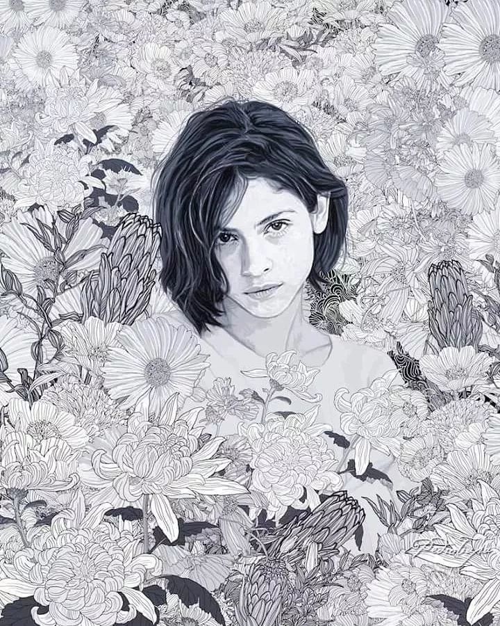 美人與花插畫(huà)：用線條淋漓盡致展現(xiàn)女性魅力！