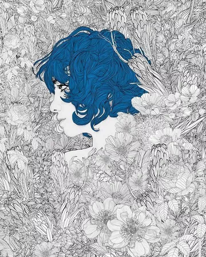 美人與花插畫：用線條淋漓盡致展現(xiàn)女性魅力！