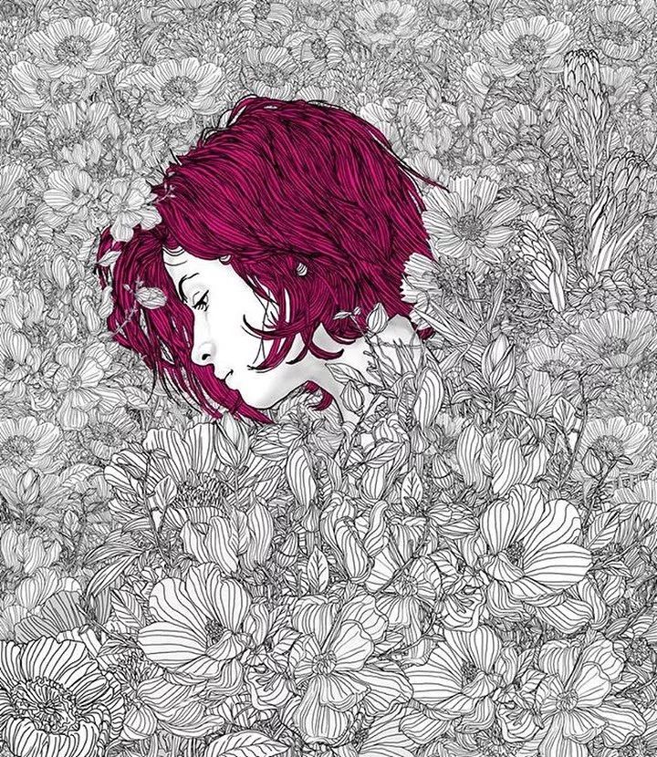 美人與花插畫：用線條淋漓盡致展現(xiàn)女性魅力！