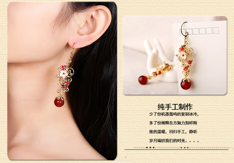 復(fù)古風(fēng)耳墜耳環(huán)，氣質(zhì)紅色耳環(huán)首飾
