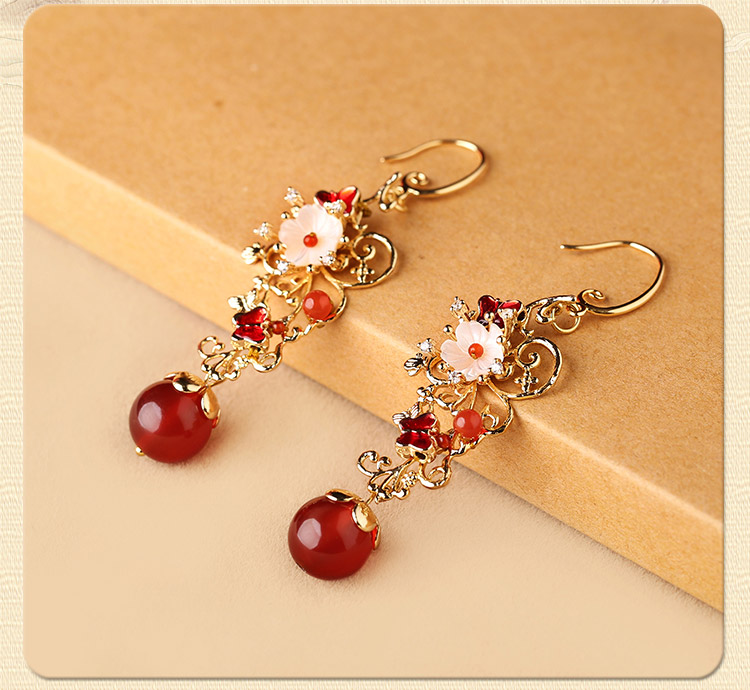 復(fù)古風(fēng)耳墜耳環(huán)，氣質(zhì)紅色耳環(huán)首飾