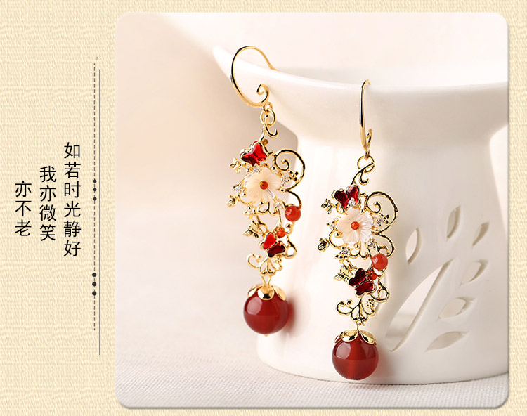 復(fù)古風(fēng)耳墜耳環(huán)，氣質(zhì)紅色耳環(huán)首飾