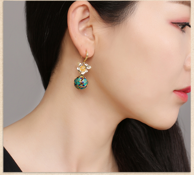 民族古風景泰藍耳環(huán)，超仙花朵耳環(huán)首飾