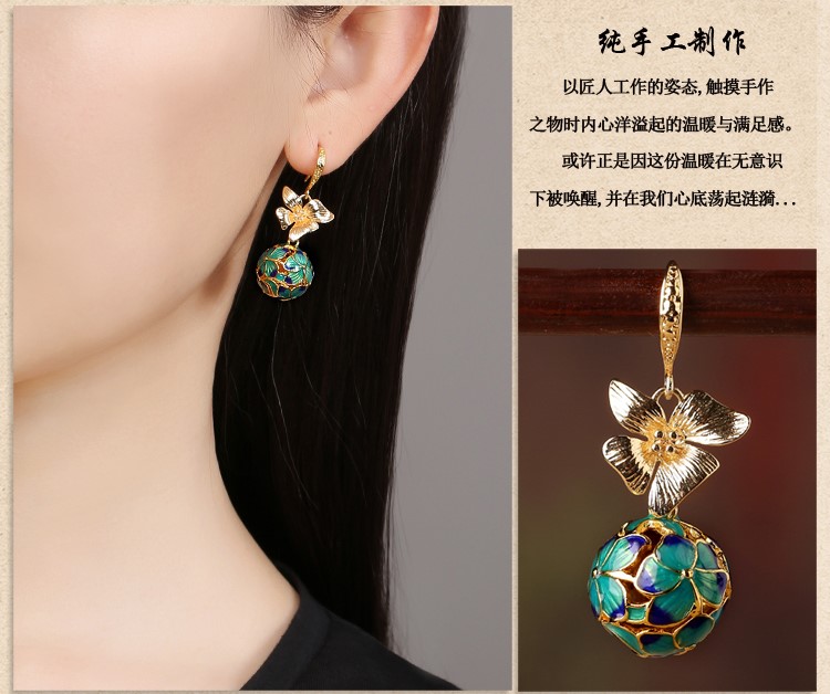 民族古風景泰藍耳環(huán)，超仙花朵耳環(huán)首飾