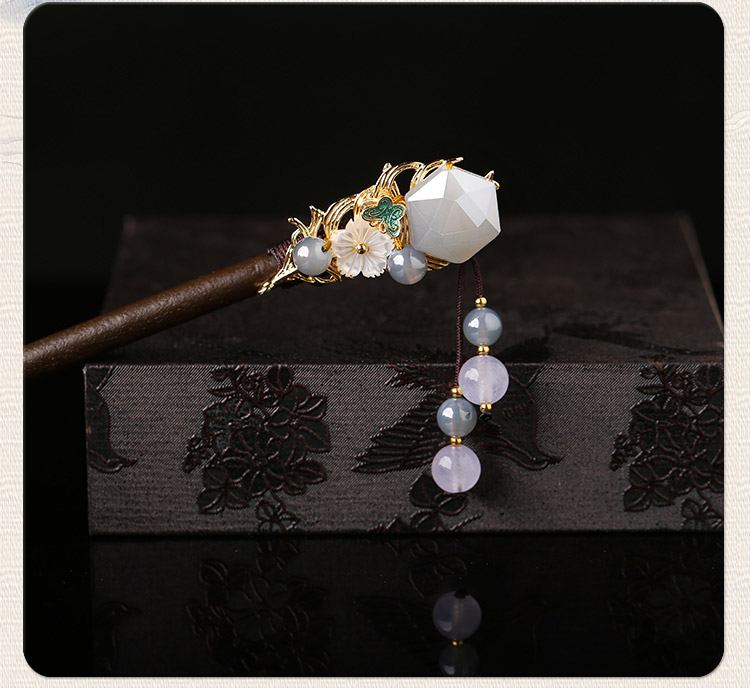 水晶復古風發(fā)簪，古代步搖發(fā)簪頭飾