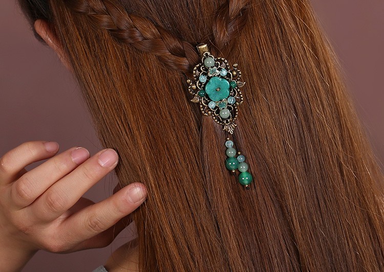 復(fù)古風(fēng)流蘇小發(fā)夾，古典碧綠發(fā)夾頭飾