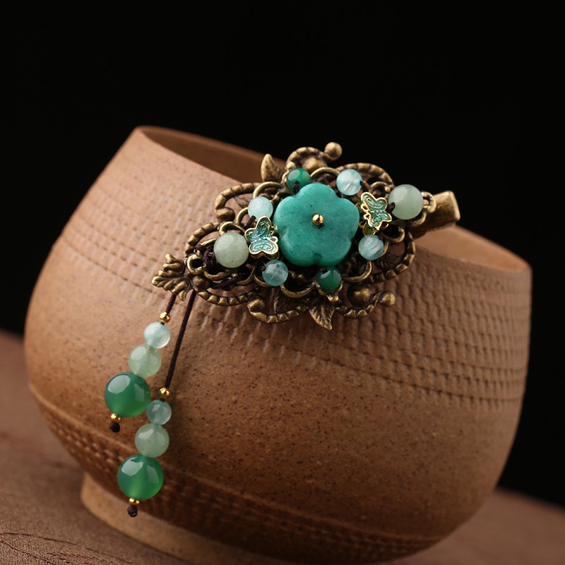 復(fù)古風(fēng)流蘇小發(fā)夾，古典碧綠發(fā)夾頭飾