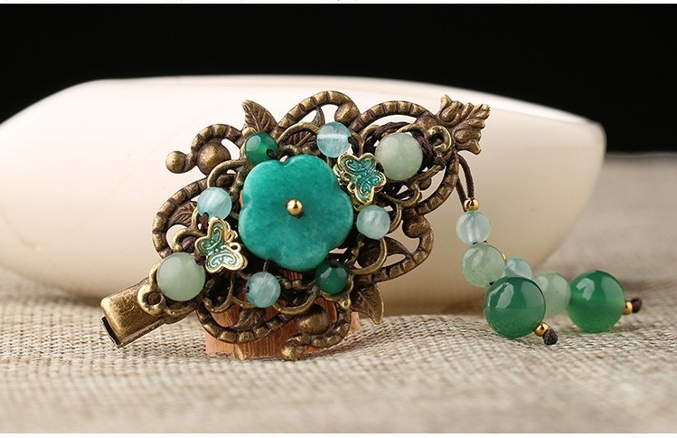 復(fù)古風(fēng)流蘇小發(fā)夾，古典碧綠發(fā)夾頭飾