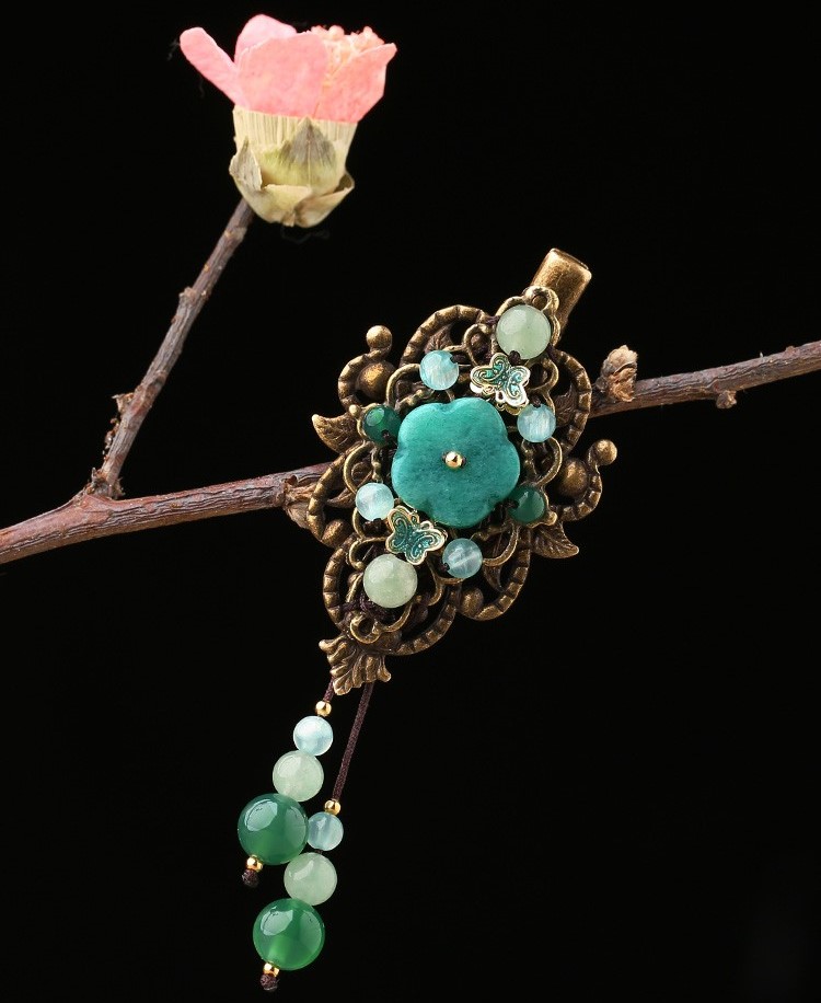 復(fù)古風(fēng)流蘇小發(fā)夾，古典碧綠發(fā)夾頭飾