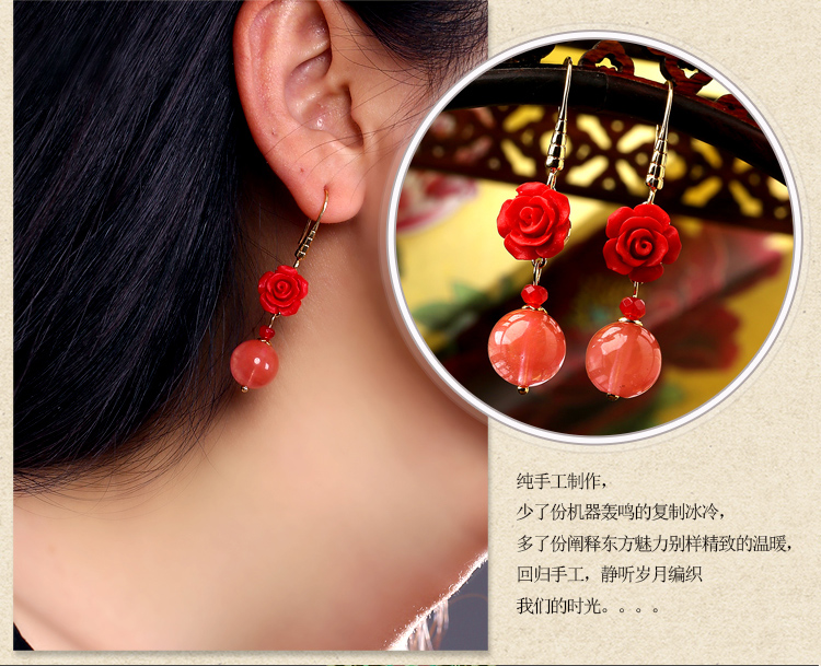 鮮紅玫瑰花耳環(huán)，精致古風(fēng)氣質(zhì)甜美耳環(huán)首飾
