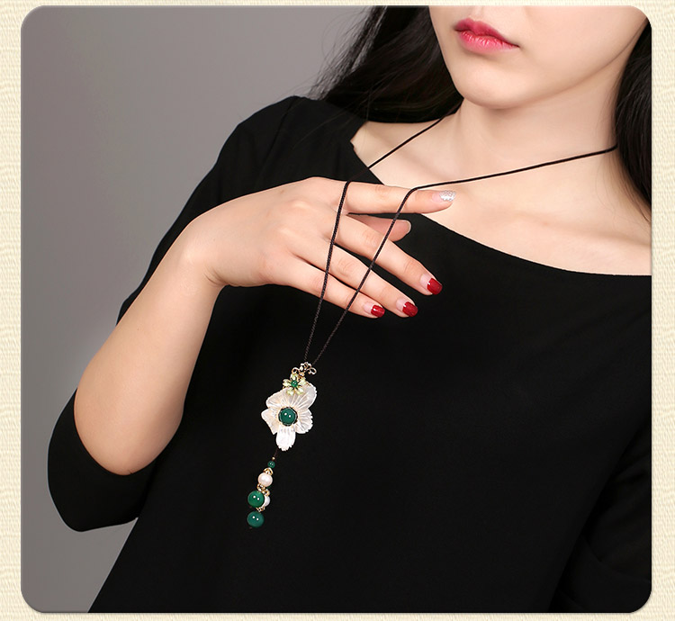珍珠流蘇花朵鎖骨鏈，小清新項鏈首飾