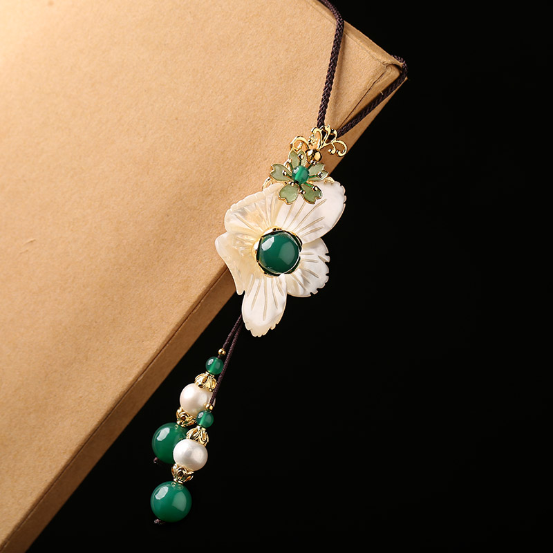 珍珠流蘇花朵鎖骨鏈，小清新項鏈首飾