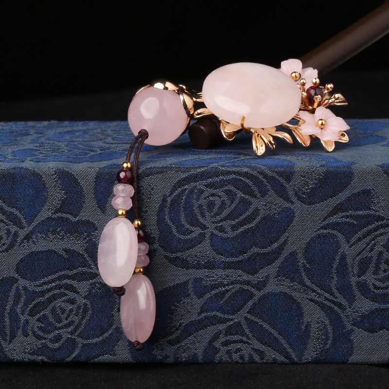 櫻戀粉雪發(fā)簪，氣質(zhì)小清新粉水晶簪子頭飾