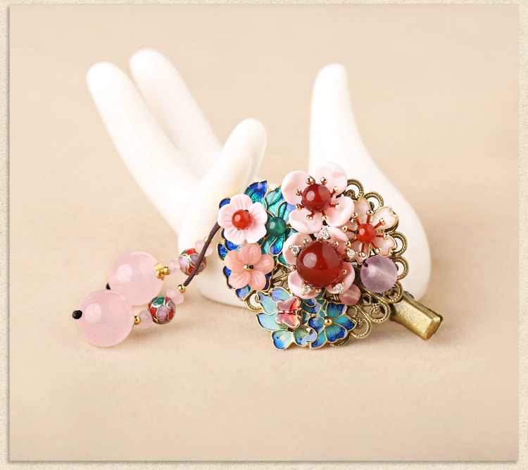 繁花漫天發(fā)夾：清新粉色古風(fēng)發(fā)夾頭飾