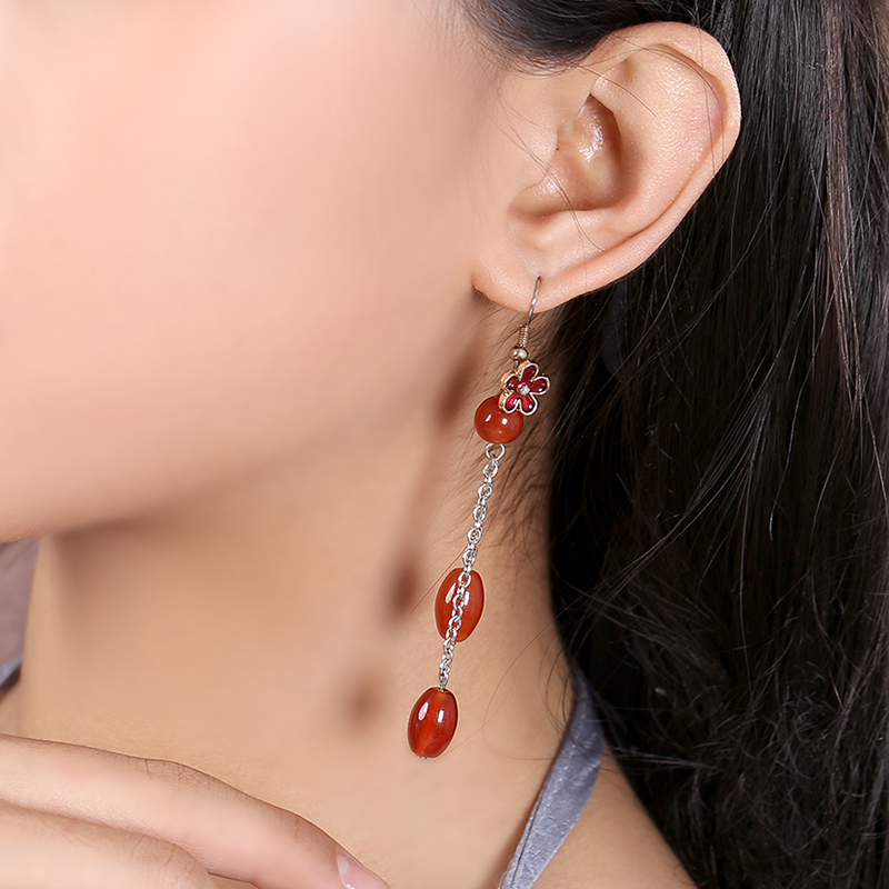 緋云夕陽(yáng)耳環(huán)：古典銀鏈子長(zhǎng)款耳環(huán)首飾