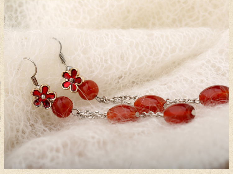 緋云夕陽(yáng)耳環(huán)：古典銀鏈子長(zhǎng)款耳環(huán)首飾