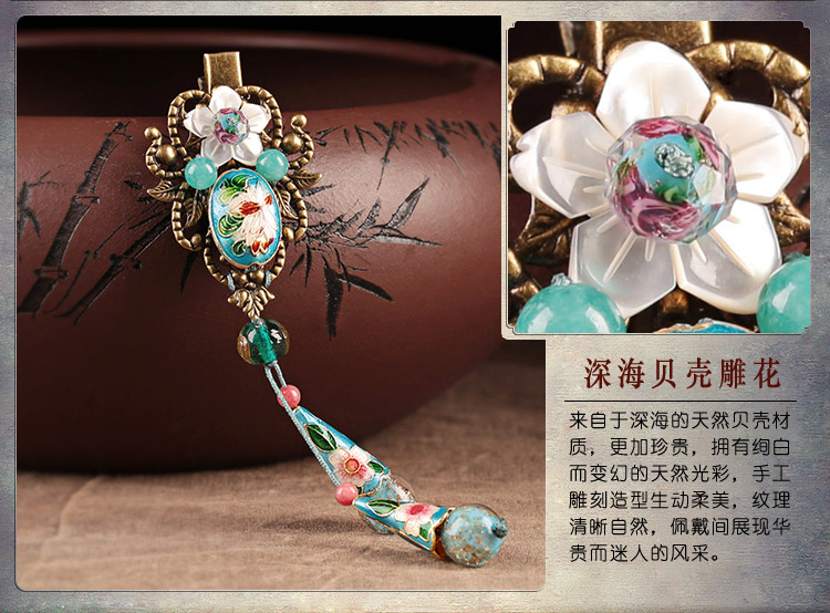 清悠靜雅幻香仙發(fā)夾，古典景泰藍(lán)發(fā)飾頭飾